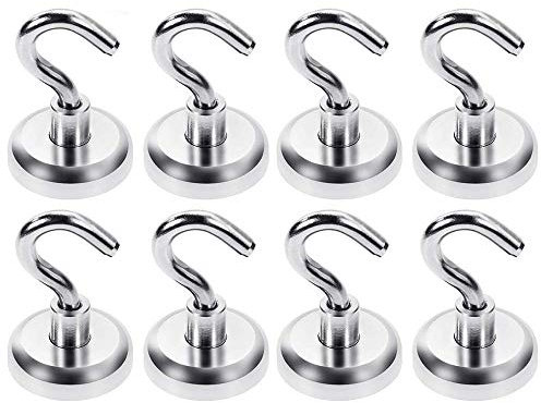 Magnet Hooks - Diameter 32 mm Heavy Duty Magnetic Hooks for Fridge (8 Pack), 80lb Holding Power Strong Neodymium Magnet Hook for Cruise, Office and Garage