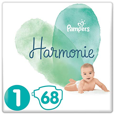 Pampers Harmonie Windeln, Größe 1, 2-5 kg, 0% Kompromiss, 100% Absorption, pflanzliche Inhaltsstoffe, antiallergen, 68 Windeln