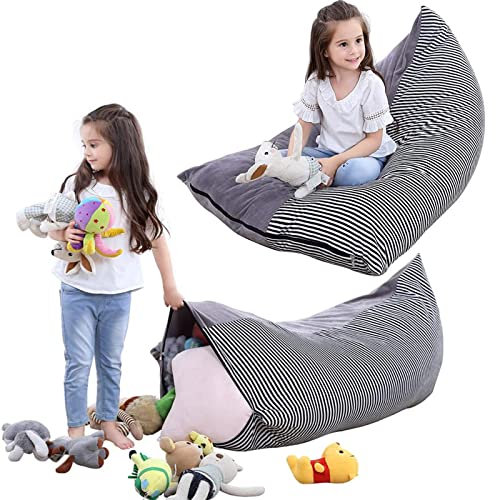 iFCOW Kuscheltier Aufbewahrung Sitzsack Kinder Spielzeug Stofftier Aufbewahrung Sitzsack faltbar 200L extra große Tasche Streifen Stuhl Sofa für Kinder