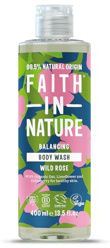 Faith In Nature Natural Wild Rose Body Wash, Balacing Shower Gel, Vegan and Cruelty Free, No SLS or Parabens, 400 ml