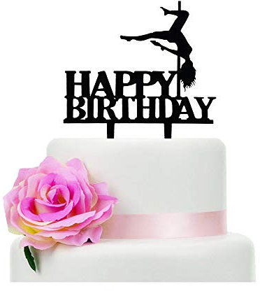 Pole Dancer Geburtstagstortenaufsatz, schwarzer Acryl-Streifen-Tortenaufsatz für coole Mädchen, Sport, Themenparty, Kuchendekoration (Pole Dancer)