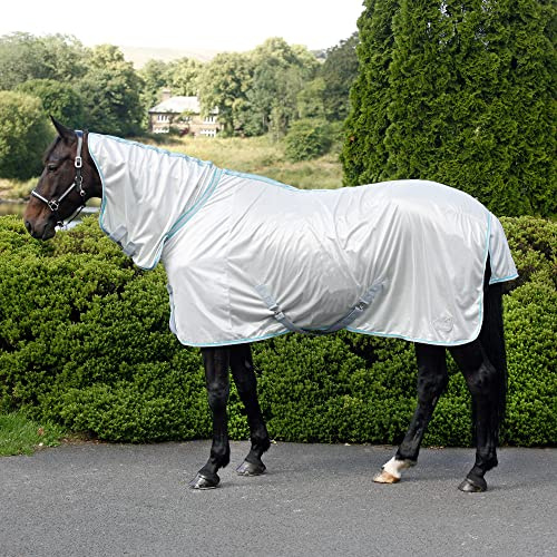 Masta Horse Fly Rug with Neck - Vento Rugs for Horses - Soft Mesh Fabric & Anti-Rub Lining - Silver, Size 5ft 9inch