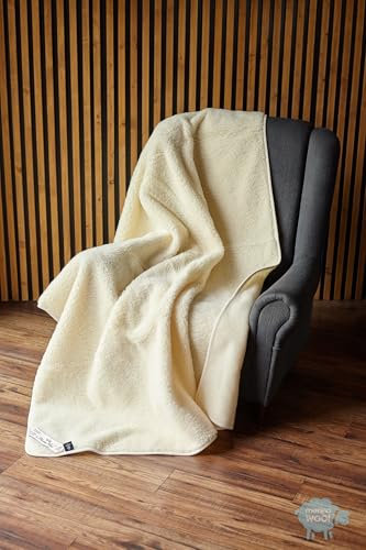 Wolldecke Schurwolldecke, Gewichtsdecke, Beschwerte Decke aus 100% Merino (Creamy, 220 x 200)