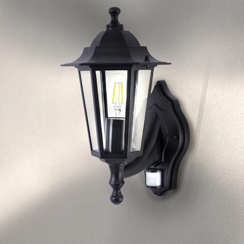 Ledvion - Applique LED, Avec Détecteur de Mouvement, Douille E27, IP44, Noire & Classique, Lampe Extérieure, Éclairage de Jardin