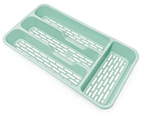 Small Tier Cutlery Tray Classic in Mint Green | BPA Free Plastic Drawer Organizer with 4 Compartments | Durable Kitchen Storage for Spoons Forks Knives Kids Cutlery | Space Saving Design