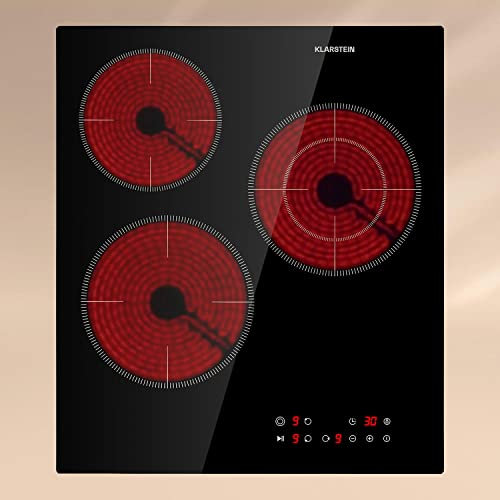 Klarstein Virtuosa 3 Slim - Placa vitrocerámica, 3 zonas de cocción con una potencia máxima de 5000 W, 9 niveles, programable no se recalienta, seguro para niños, control táctil, negro