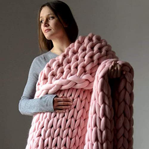 HHZY Couvertures Tricotée Grosse Maille de Luxe Doux Couverture Confortable en Fil Tressé Épais Tapis de Yoga de Canapé de Chaise de Lit Cadeau de Décoration D'intérieur,Rose,100x100cm/39.3x39.3in