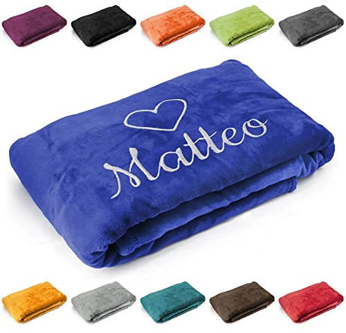 Deitert Kuscheldecke 'Herz' - Geschenk zu Valentinstag, Geburtstag, Hochzeitstag, hochwertig Bestickt, 200cm x 150cm extra weiche und gemütliche Sofadecke/Wohndecke, Farbe: Nachtblau