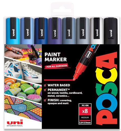POSCA - PC-5M - Farbmarker-Kunststifte - 1,8–2,5 mm - 8er-Set in Geschenkbox (Cool Tones (B))