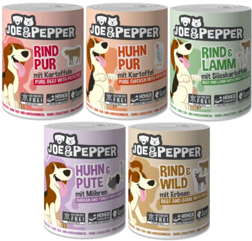 Joe&Pepper 12 x 400g Mixpaket | Hochwertiges Nassfutter für Hunde | Getreidefrei, mit viel Fleisch, Gemüse & wertvollen Nährstoffen
