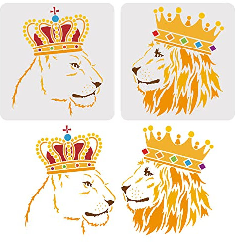 FINGERINSPIRE 2 Pcs Lion Pochoirs 30X30cm Grande Taille Lion King et Lion Queen Dessin Pochoirs Réutilisable DIY Art Artisanat Peinture Modèle Craie Signes Pochoirs