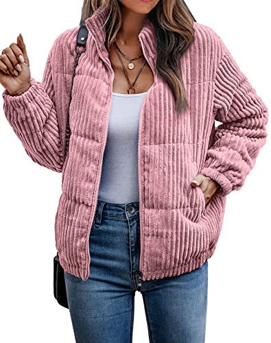 ASOMI Veste polaire douillette pour femme - Veste demi-saison doublée à manches longues - Fermeture éclair - Manteau d'automne et d'hiver avec poches, Rose, 42