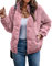 ASOMI Jacke Damen Kuschelige Fleecejacke Übergangsjacke Gefüttert Langarm Reißverschluss Herbst-Wintermantel mit Taschen Rosa Large
