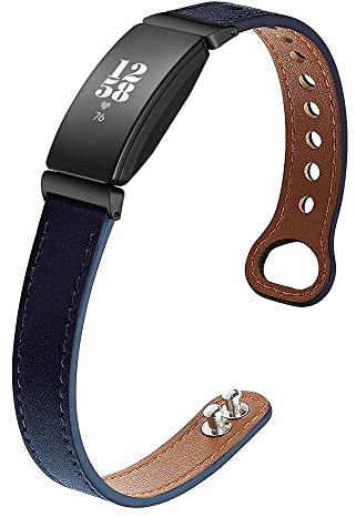 Wongeto Leather Bands Compatible With Fitbit Inspire 2/HR/Inspire, Genuine Leather Quick Release Strap for Fitness Tracker, Women Men (Blue)