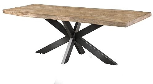 MASSIVMOEBEL24.DE Freeform 5 Baumtisch Mango - Verschiedene Größen, Farben und Gestell, Farbe:beige lackiert, Größe:220x100 cm, Gestell:Kreuzgestell anthrazit glänzend