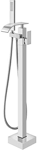 Aolemi Polnisches Chrom Bodenmontage Wannenfüller Wasserfall Freistehende Badewanne Wasserhahn Stehend Hoher Durchfluss mit Handbrause Mischbatterien Schwenkauslauf