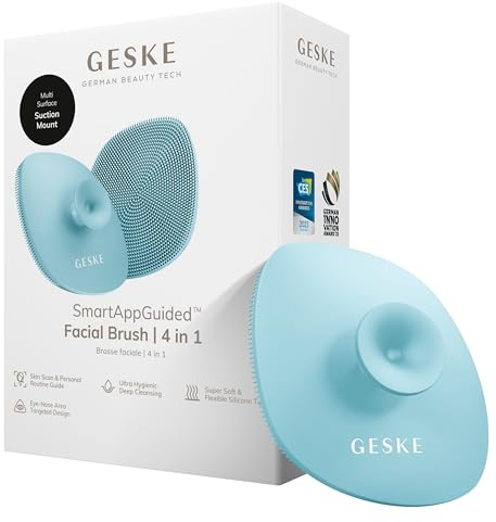 GESKE Facial Brush 4 in 1 | Gesichtsreinigungsbürste mit Griff | SmartAppGuided™ | Weiche Bürste aus Silikon | professionelle Gesichtsreinigung | Gesichtsreinigungsgerät | Hautreinigung
