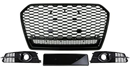 DM Autoteile 4337 Set Wabengrill Kühlergrill + Gitter schwarz glanz kompatibel für Audi A6 4G ab 2014-2018 kein RS6