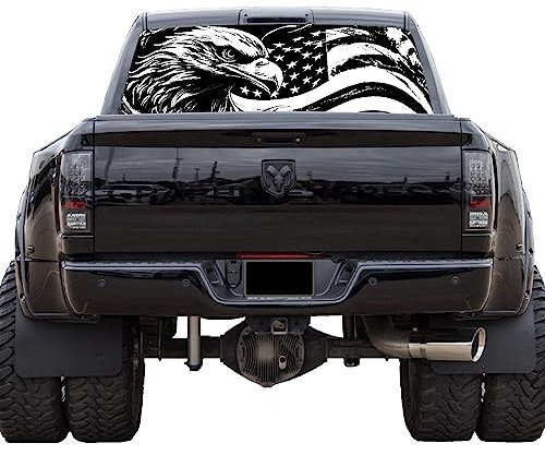 GRAPHIX EXPRESS Truck Back Window Graphics (P538 American Flag Eagle) Universal See Through Rear Window Vinyl Wrap - Full Window Decals for Trucks - Truck Window Decals