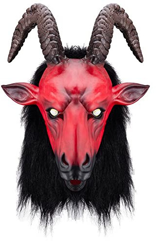 thematys Teufel Dämon Ziege Lucifer Krampus Maske - Realistische Horror-Maske für Karneval & Halloween, Atmungsaktiver Kunststoff, Universelle Passform, Perfekt für Horror-Events & Themenpartys