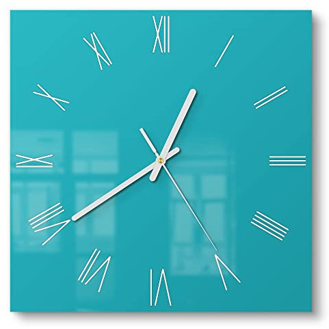 DEQORI Glasuhr | 30x30 cm | Unifarben - Türkis | ausgefallene leise Design Uhr aus Glas | Wanduhr für Wohnzimmer & Küche | moderne Hingucker Uhr für die Wand