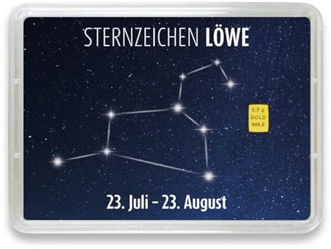 Goldstücke24 - Goldbarren 0,5g mit Sternzeichen in Motivbox - Tolle Geschenkidee - Echtheitsgarantie (Löwe: 23. Juli - 23. August)