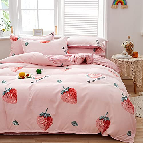 GETIYA Elegant Rosa Bettwäsche 135x200 Damen Mädchen Bettwäsche Erdbeere Muster Bettbezug Einzelbett Flauschige Mikrofaser Bettwäsche Teenager Mädchen Deckenbezug mit Kissenbezug 80x80