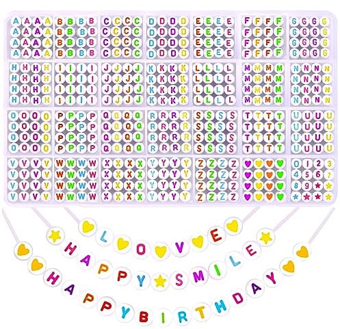 DIYDEC 1400pcs Colorful Letter Beads Kits, A to Z Acrylic Round Spacer Alphabet Beads Heart Star Threading Bead for Bracelets Necklaces DIY Jewelry Making