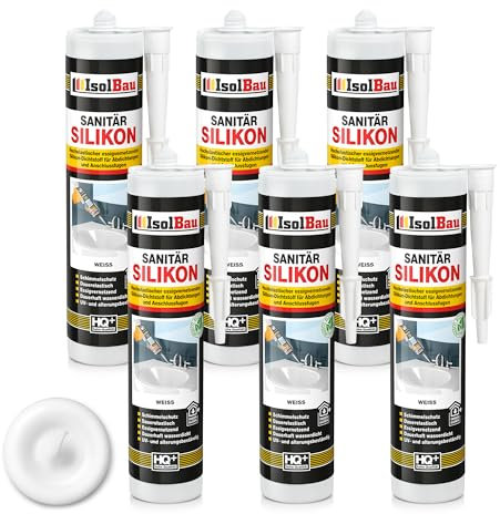Isolbau Silicone sanitaire - Mastic silicone hautement élastique pour joints et joints - Résistant à la moisissure et imperméable - Blanc - 6 x 300 ml