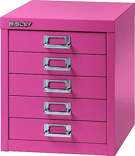 BISLEY Schubladenschrank aus Metall für DIN A4 in pink Schrank mit 5 Schubladen Büroschrank Werkzeugschrank
