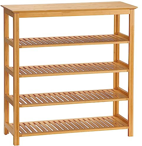 HOMCOM Schuhregal, Schuhständer mit 5 Ebenen, Schuh-Organizer für max. 20 Paar Schuhe, Schuhablage für Eingang, Flur, Bambus, 80 x 29 x 82 cm, Natur
