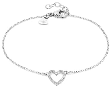 Tamaris Armband für Damen aus Edelstahl mit funkelndem Herz-Anhänger, Frauen Armschmuck größenverstellbar und wasserfest