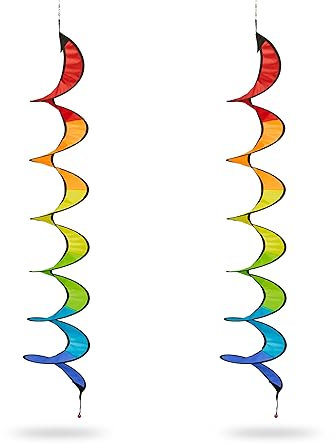 Relaxdays Windspiel, 2er Set, Regenbogen Windspirale, hängend, H x D: 130 x 20 cm, Deko-Windspiel Garten & Balkon, bunt