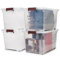 EZOWARE 52L Stackable Storage Bin Container with Latching Lid, Set of 4 Clear Plastic Tote Organiser Latch Box with Handles and Wheels for Home, Office, Bathroom and more - 57x38x32cm