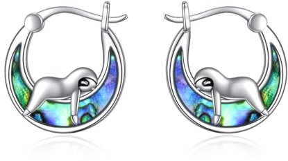 POPLYKE Faultier Ohrringe für Frauen Sterling Silber Abalone Huggie Hoop Ohrringe Schmuck Geschenke für Tierliebhaber