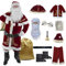 OmurgA Deluxe Weihnachtsmannkostüm 12 Stk Santa Costume Set Christmas Costume Für Erwachsene, Mit Gürtel Umhang Nikolausmütze-Schuhüberzüge-Bart-Handschuhe Und Mehr, Cosplay Weihnachten XL