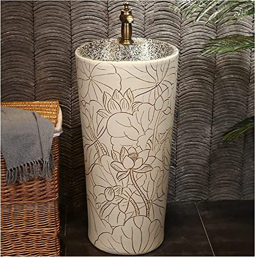 Meuble sous-Vasque avec lavabo, lavabo de Salle de Bain avec piédestal Complet, Salle de Bains en céramique Luxueuse sur Pied, évier Rond sur Pied, lavabo sur Pied, lavabo Autonome