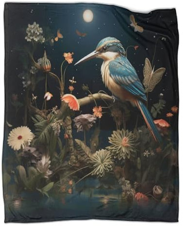 3D-gedruckte Fleece-Überwurfdecke mit Nachtvögeln für Herbst und Winter, gemütlich, flauschig, weich, warm, Plüschdecken, Sofa, Bett, Couch, 127 x 152 cm (50 x 60 Zoll)