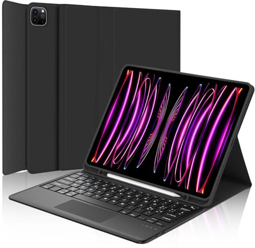 WINCHKING Tastiera per iPad Pro 12.9 con Touchpad, Custodia con Tastiera per iPad 12,9, Cover QWERTY Bluetooth Magnetica Keyboard per ipad pro 12.9 pollici 6/5/4/3 Generazione, Nero