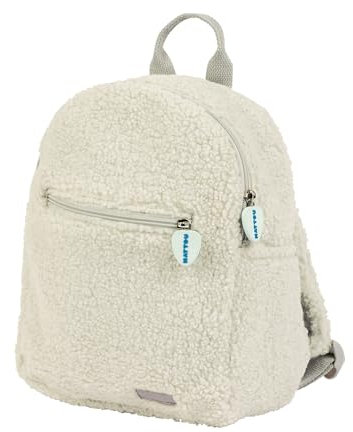 Nattou Rucksack aus weichem Teddy-Stoff, Kleiner Rucksack mit Reißverschluss und spierlerischen Elementen für Kleinkinder, Ca. 23 cm, Lapidou, Polyester, Ecru