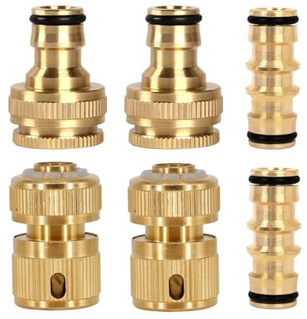 6-Pack Brass Garden Hose Connectors - with 2X Dual Male Connector, 2X “Hose ½-Inch End Quick ConnectRust-Resistant Hose Fittings and Connector Kit for Connecting Garden Hose Pipes,