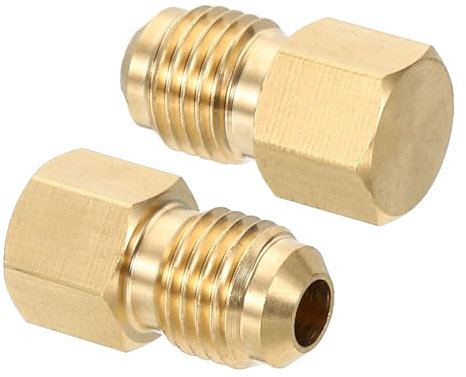PATIKIL Bouchon d'Étanchéité Mâle en Laiton de 1/4 Pouces, Paquet de 2 Raccords de Tubes Évasés Sae, Raccords de Tuyaux Hexagonaux à 45 Degrés pour la Réfrigération des Climatiseurs
