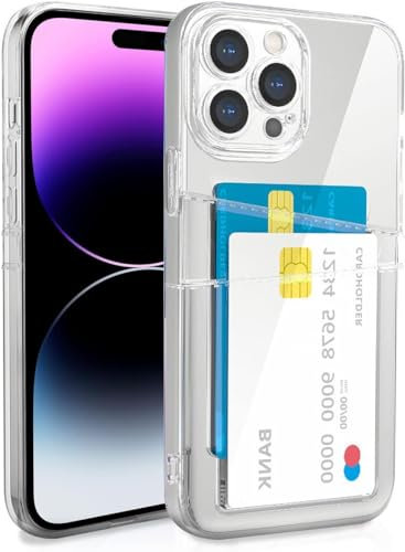 XIMIZU For iPhone 14 Pro Case with 2 Card Holder, Soft TPU Anti-Yellow Crystal Clear Shockproof Protective Phone Cover with 2 Card Slot Wallet Case for iPhone 14 Pro