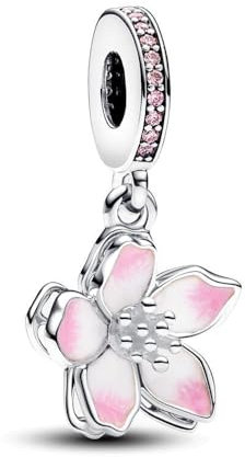 TCZNAF Ciondolo Cherry Blossom Charm Pendant Compatibile per Bracciali Europei Festa della Compleanno e San Valentino Gifts da donna