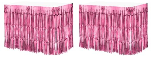 QUARKZMAN 2 Pz 29x108 Pollici Gonne Tavolo Orpelli Frange Lamina Rosa Rosa | per Tavoli Rettangolari Tende Sfondo Orpelli, per Decorazione Nozze Feste Compleanno