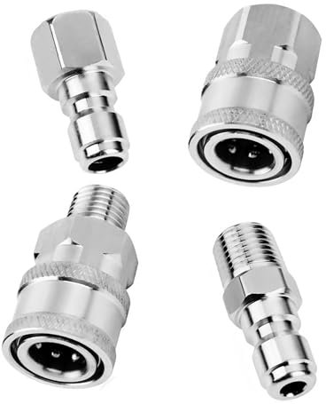 4 Stück Schnellkupplung aus Edelstahl, Hochdruckreiniger Kupplung, Schnellkupplung für Hochdruckreiniger mit Gewinde (1/4 Zoll, Silber)