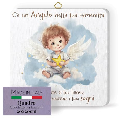 Fratelli Bonella – Bild Engel mit Stern für Kinder – Holzbild 19 x 19 cm mit Geschenkbox – 100 % Made in Italy