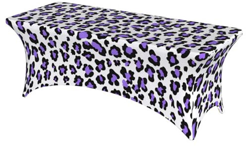 Odot Spandex-Tischdecke 4/6/8FT, Elastische Rechteckige Tischtuch Draussen, 3D-Tier-Texturen Tischdecke für Hochzeiten, Geburtstag, Bankette und Partys (8FT,Lila Leopard)
