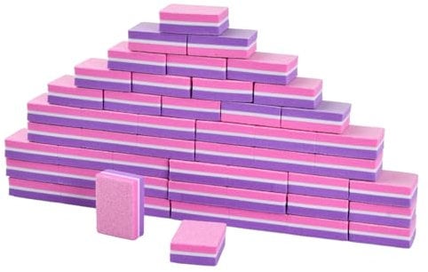 50 Piezas Bloque de Lima Para Uñas, Mini Bloques Buffer Uñas Taco Pulidor Uñas Doble Cara Grano 100/180 Profesional Lima Pulidora Uñas Lavable para Uñas Gel y Acrílico, Rosa Violeta