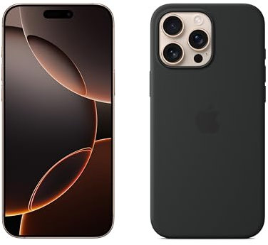 Apple iPhone 16 Pro Max 256 GB - Titan Wüstensand + Silikon Case mit MagSafe – Schwarz